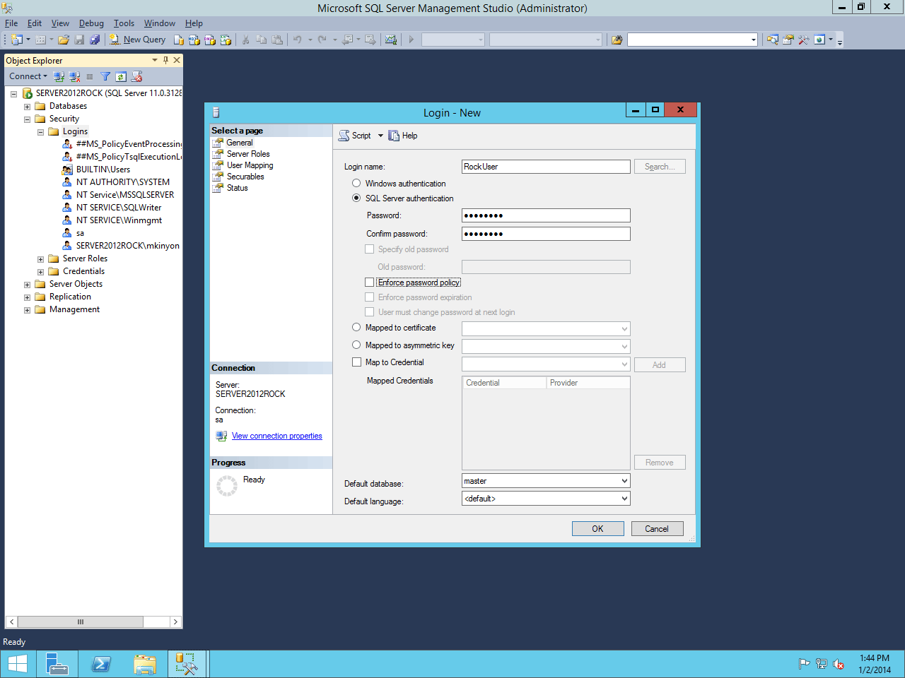 New User Window