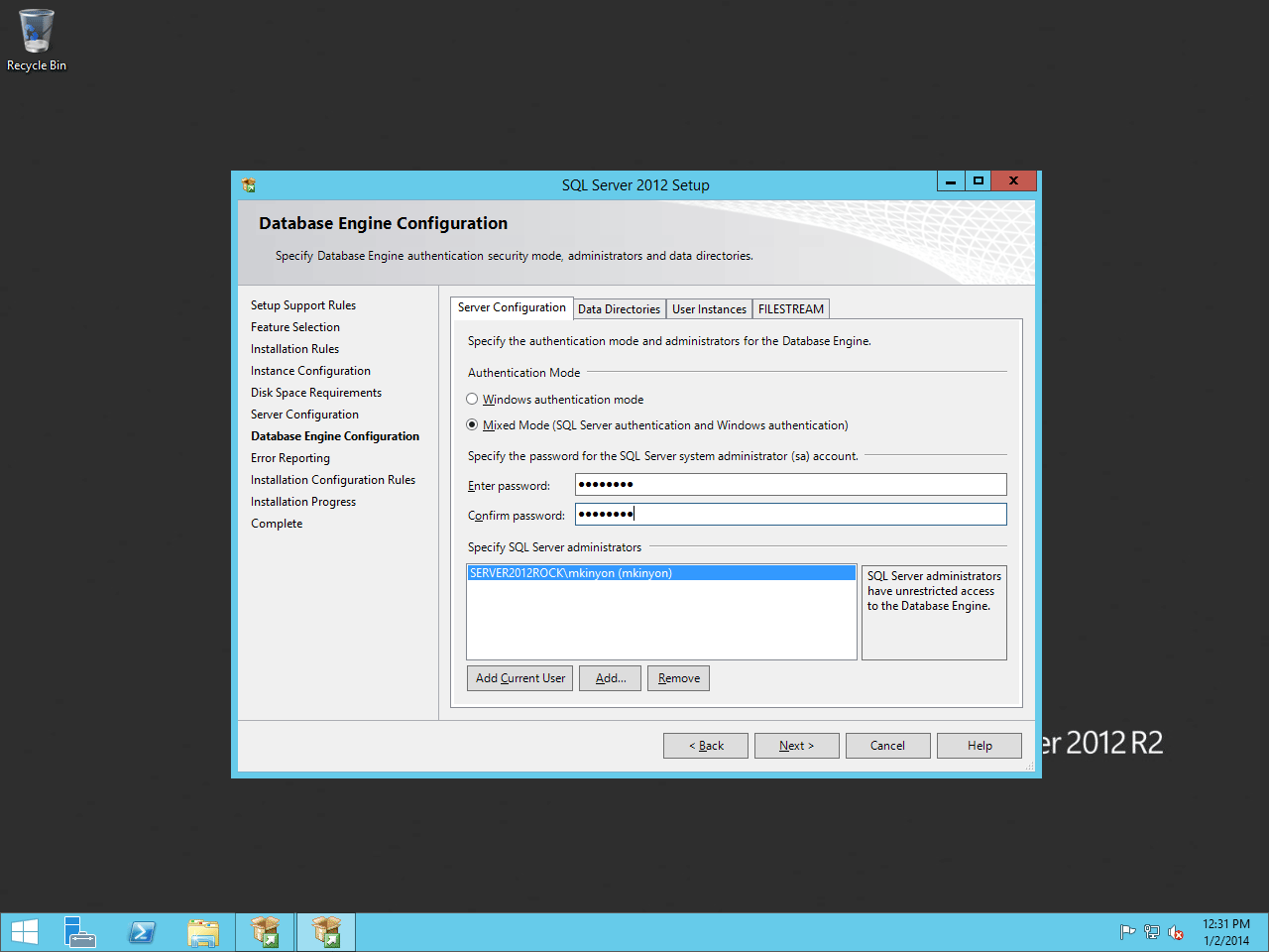 Database Engine Configuration