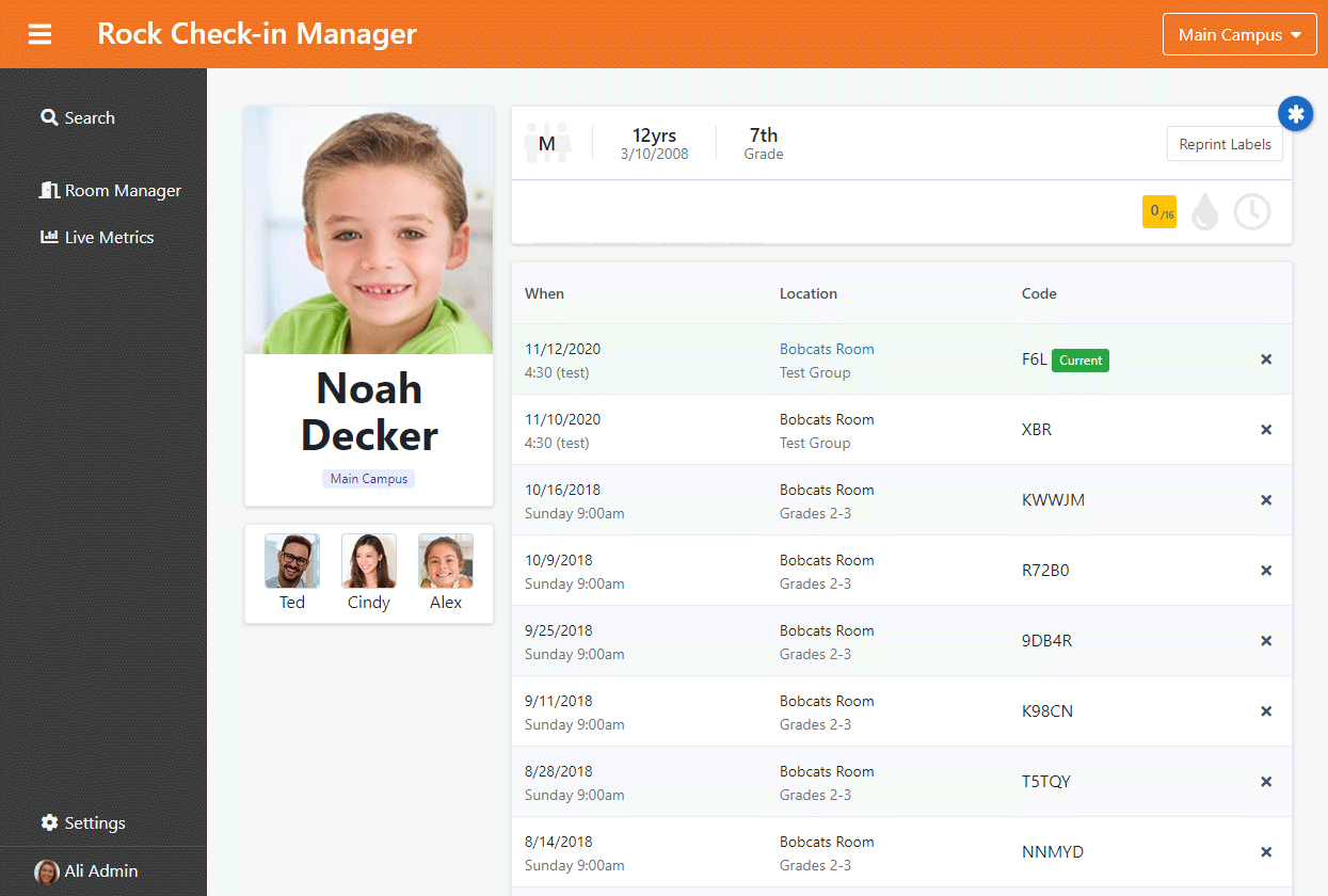Check-In Manager Person Profile Page