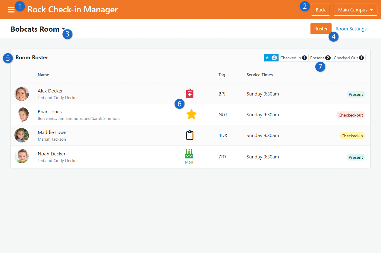 Check-in Manager Room Roster