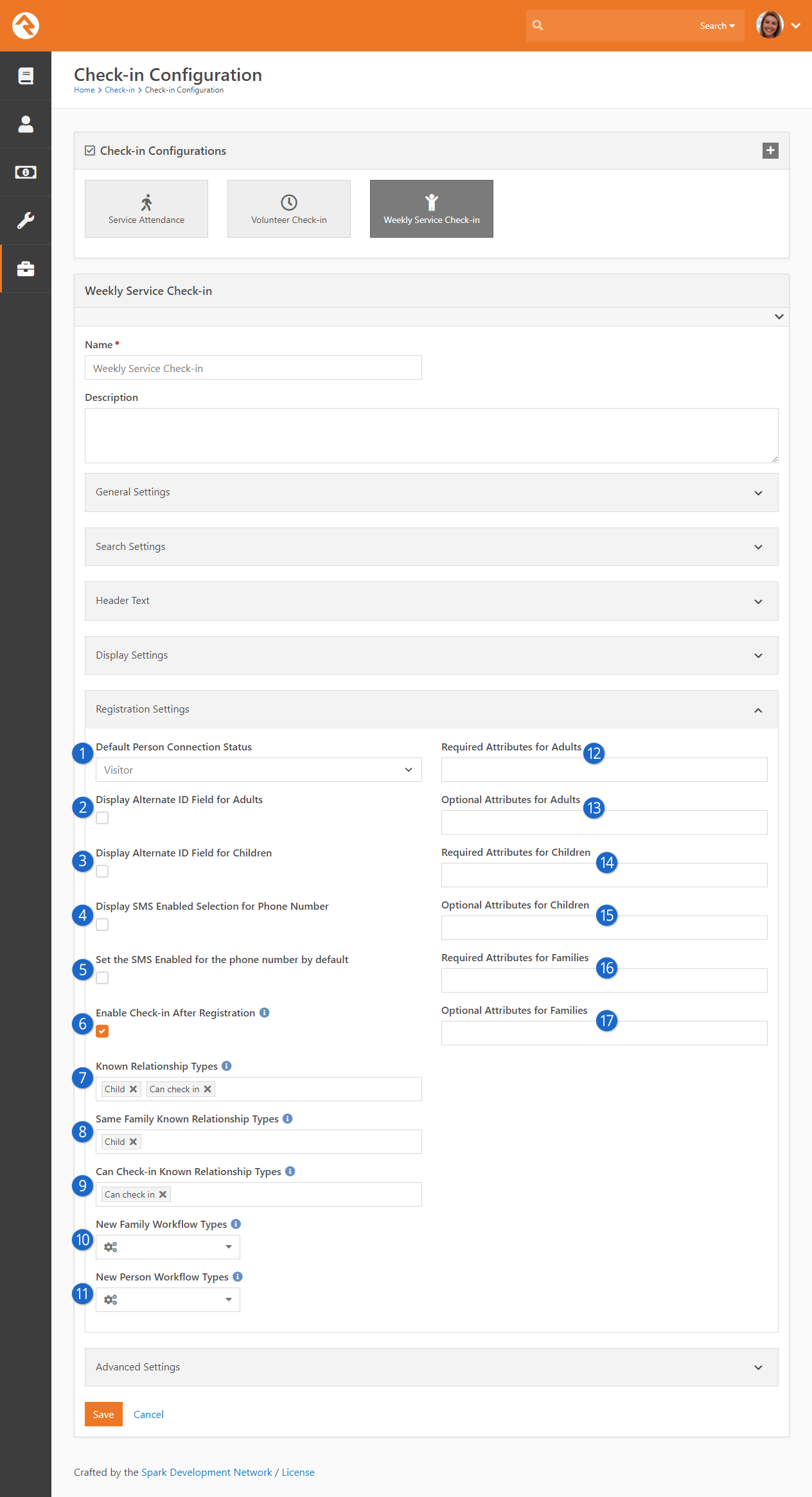 Check-in Registration Settings
