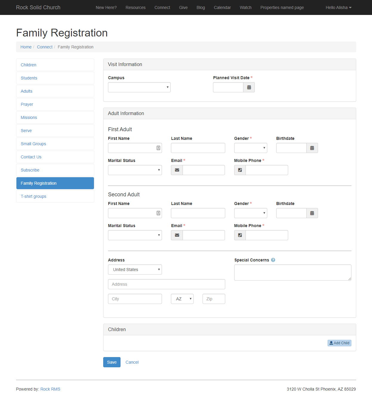 Family Registration Screen