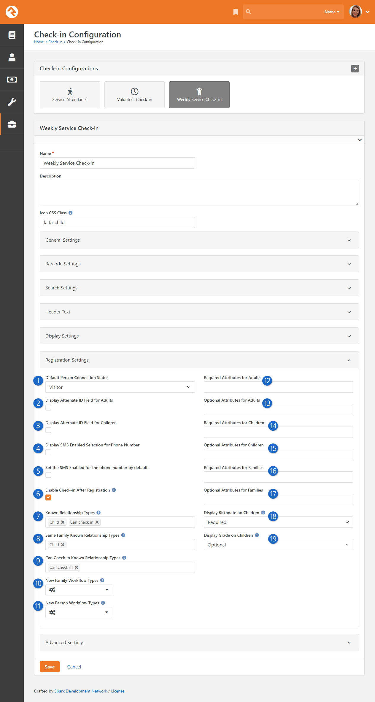 Check-in Registration Settings