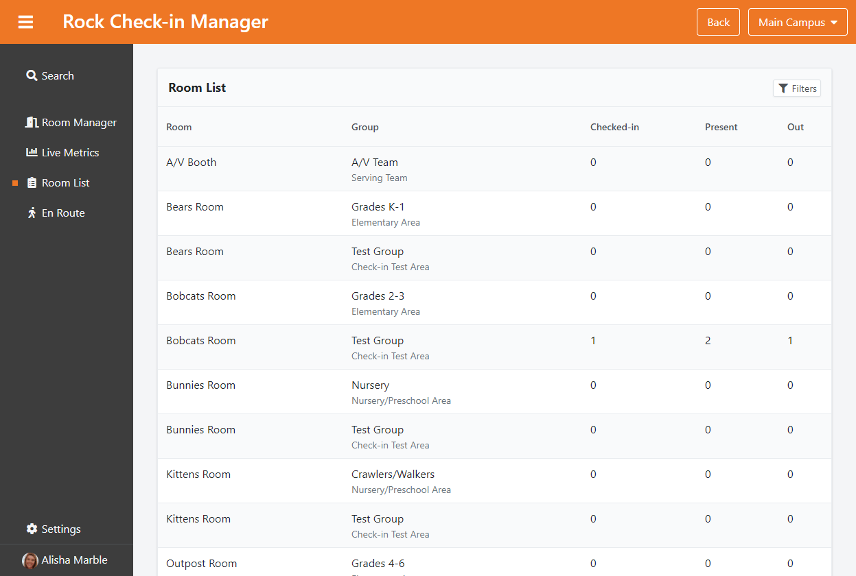 Check-in Manager - Room List