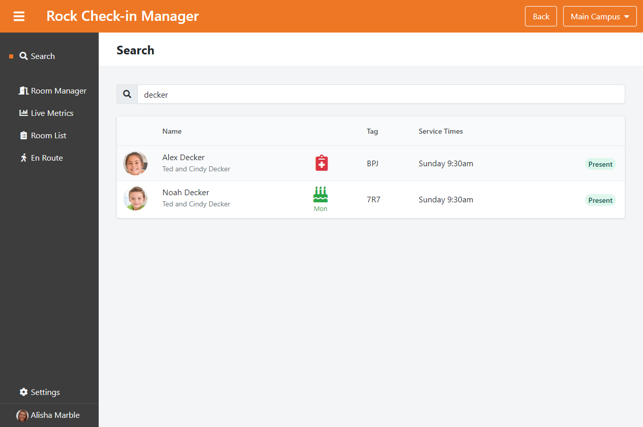 Check-in Manager Search