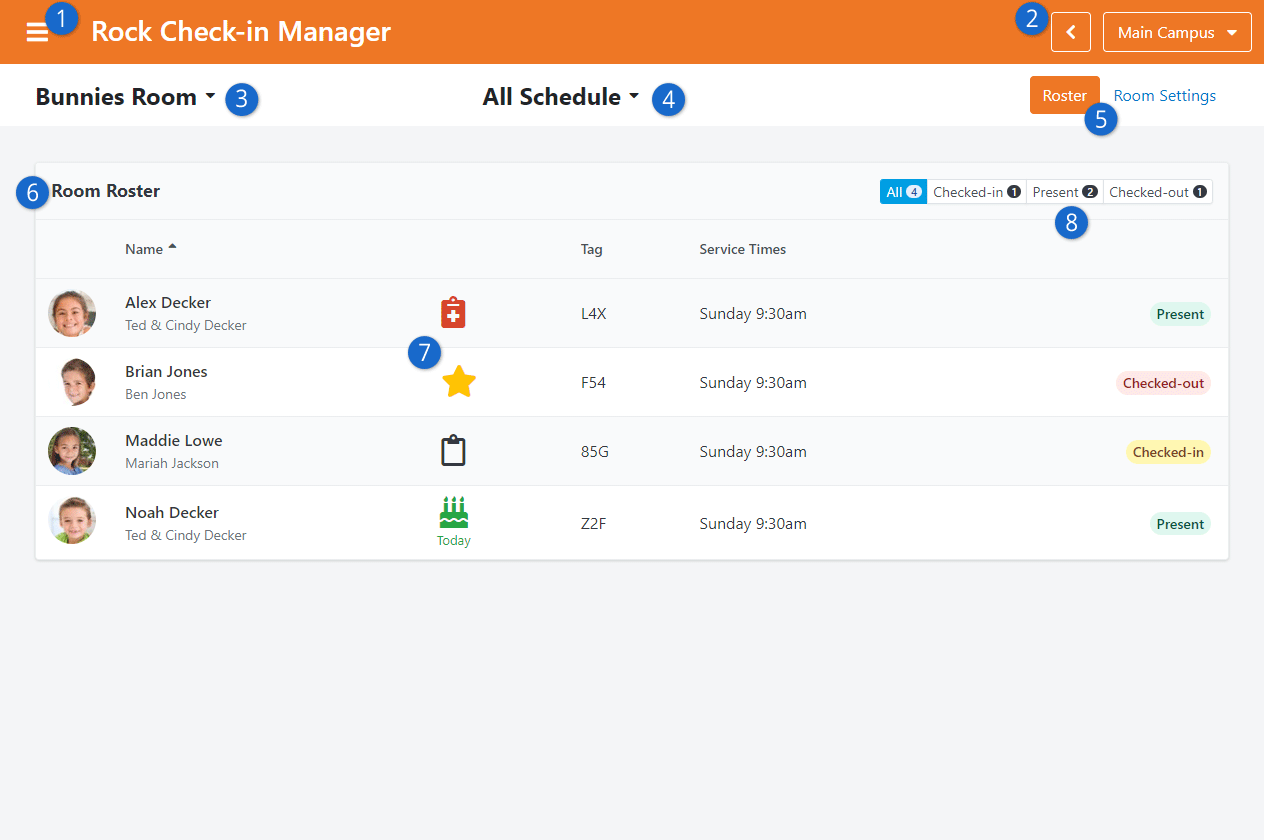 Check-in Manager Room Roster