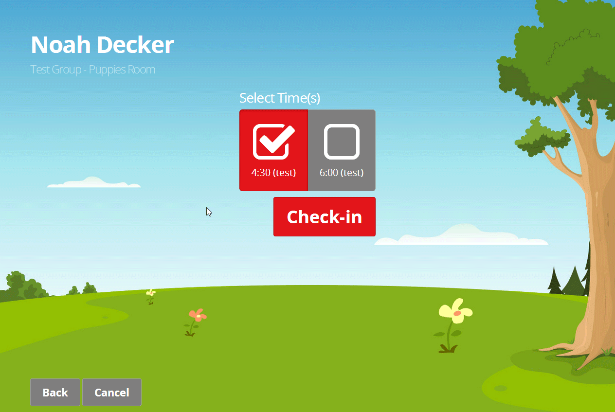 Time Selection Screen