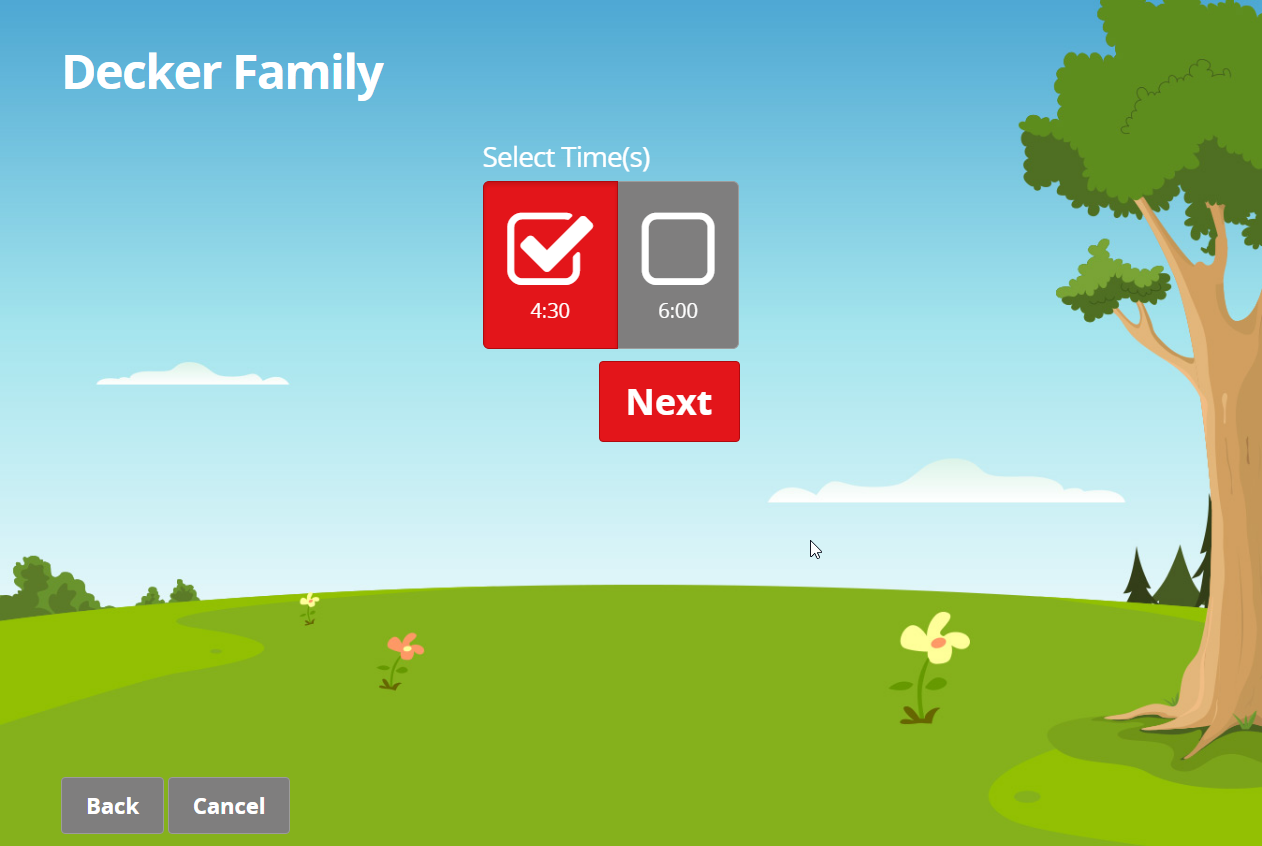 Time Selection Screen