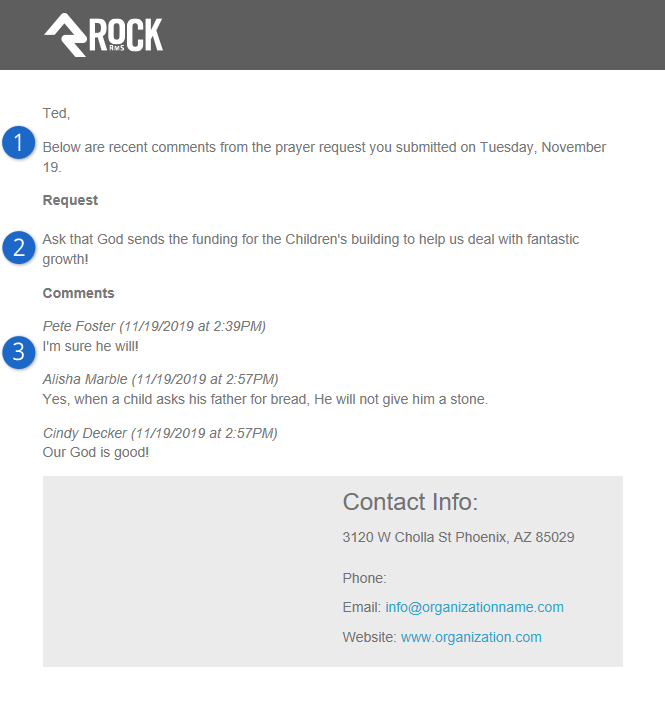 Prayer Request Comments Email