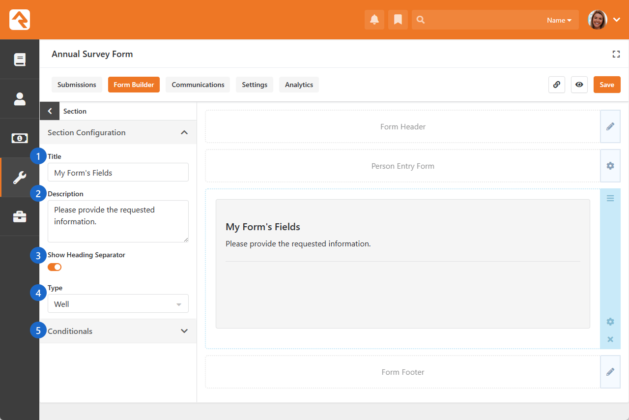 Section settings for form fields