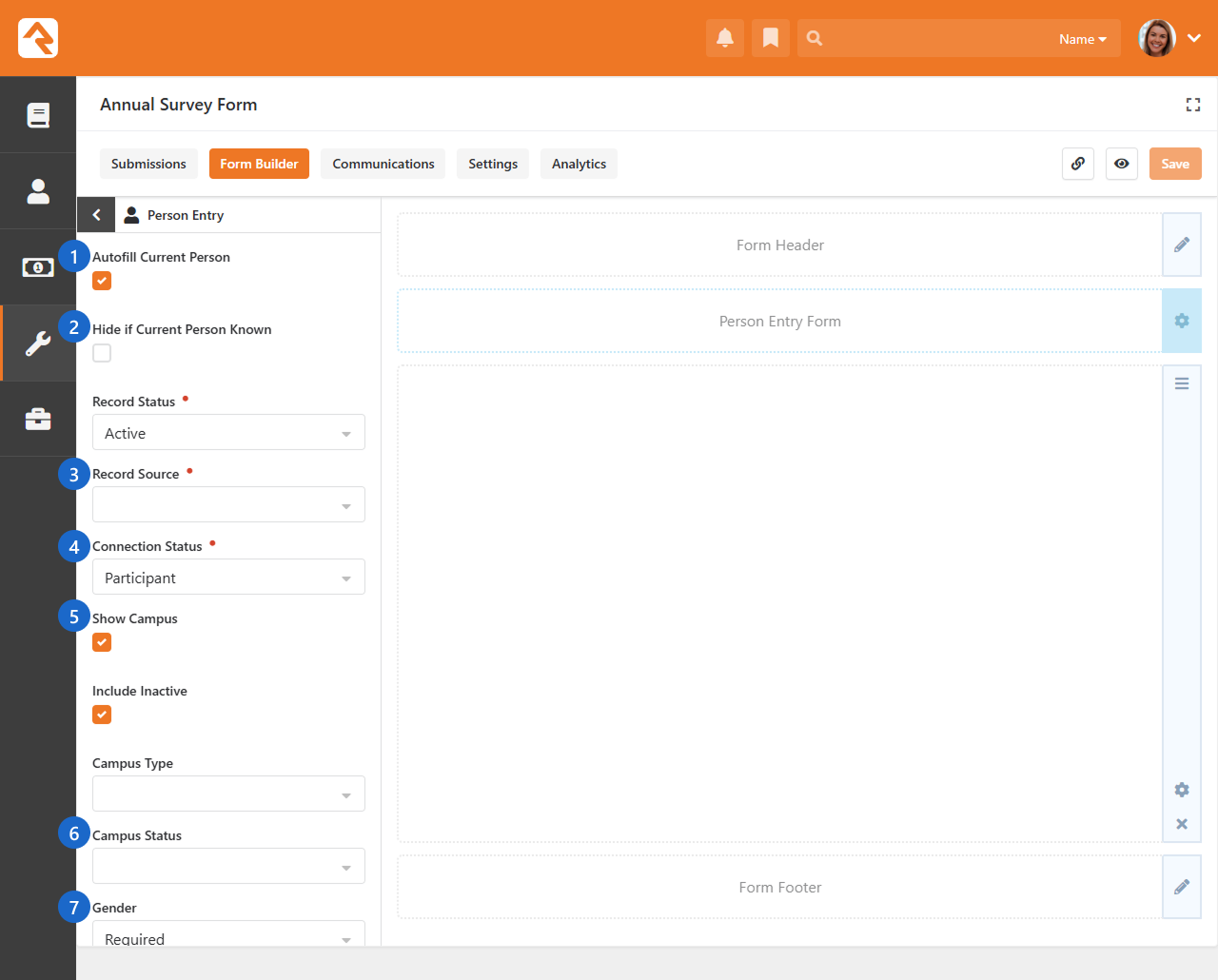 Person Entry configuration in form builder
