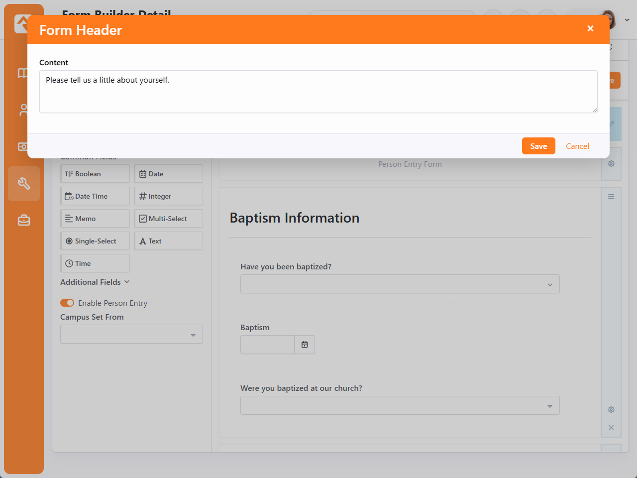 Edit Form Header