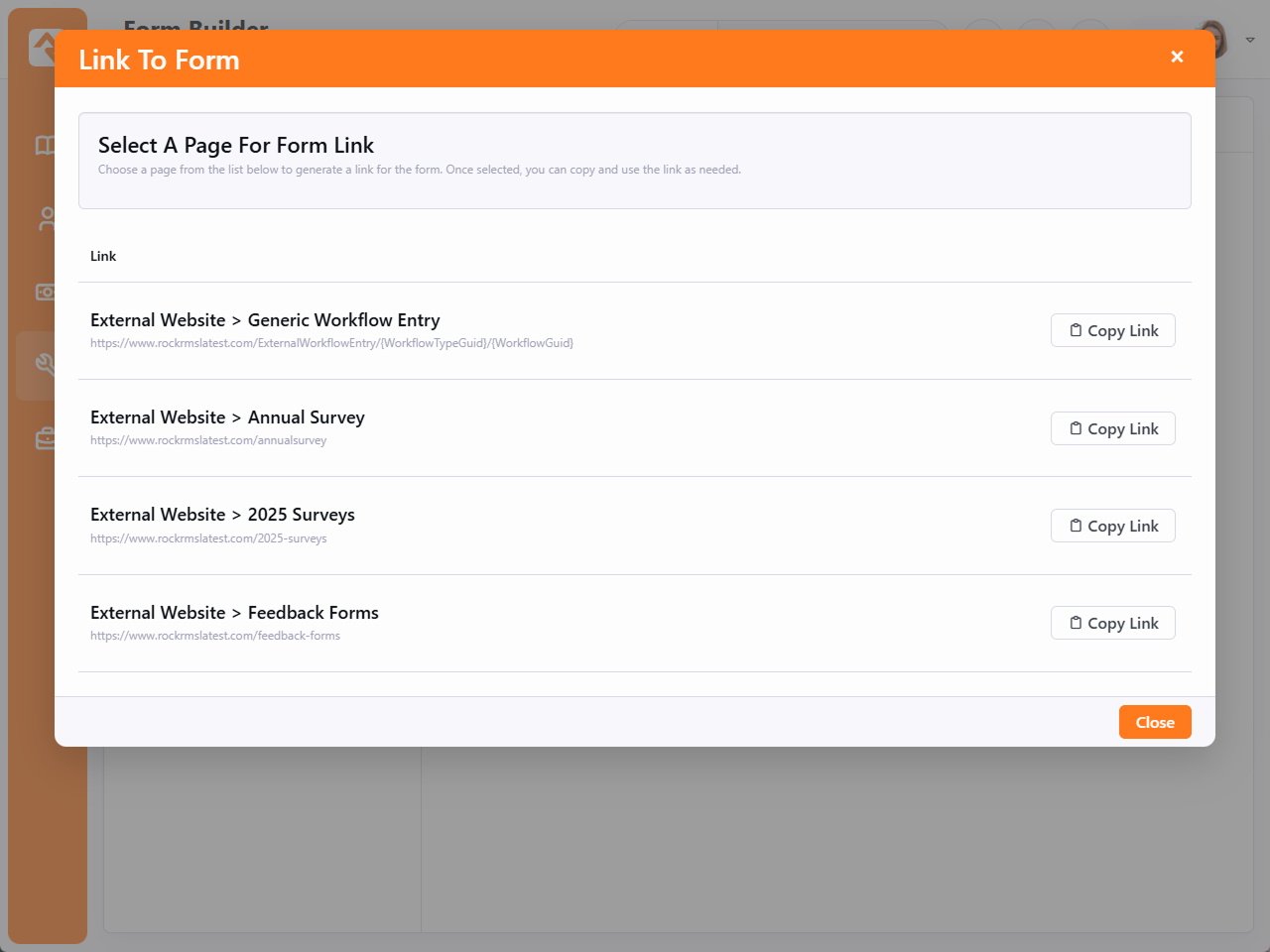 Form link generation options