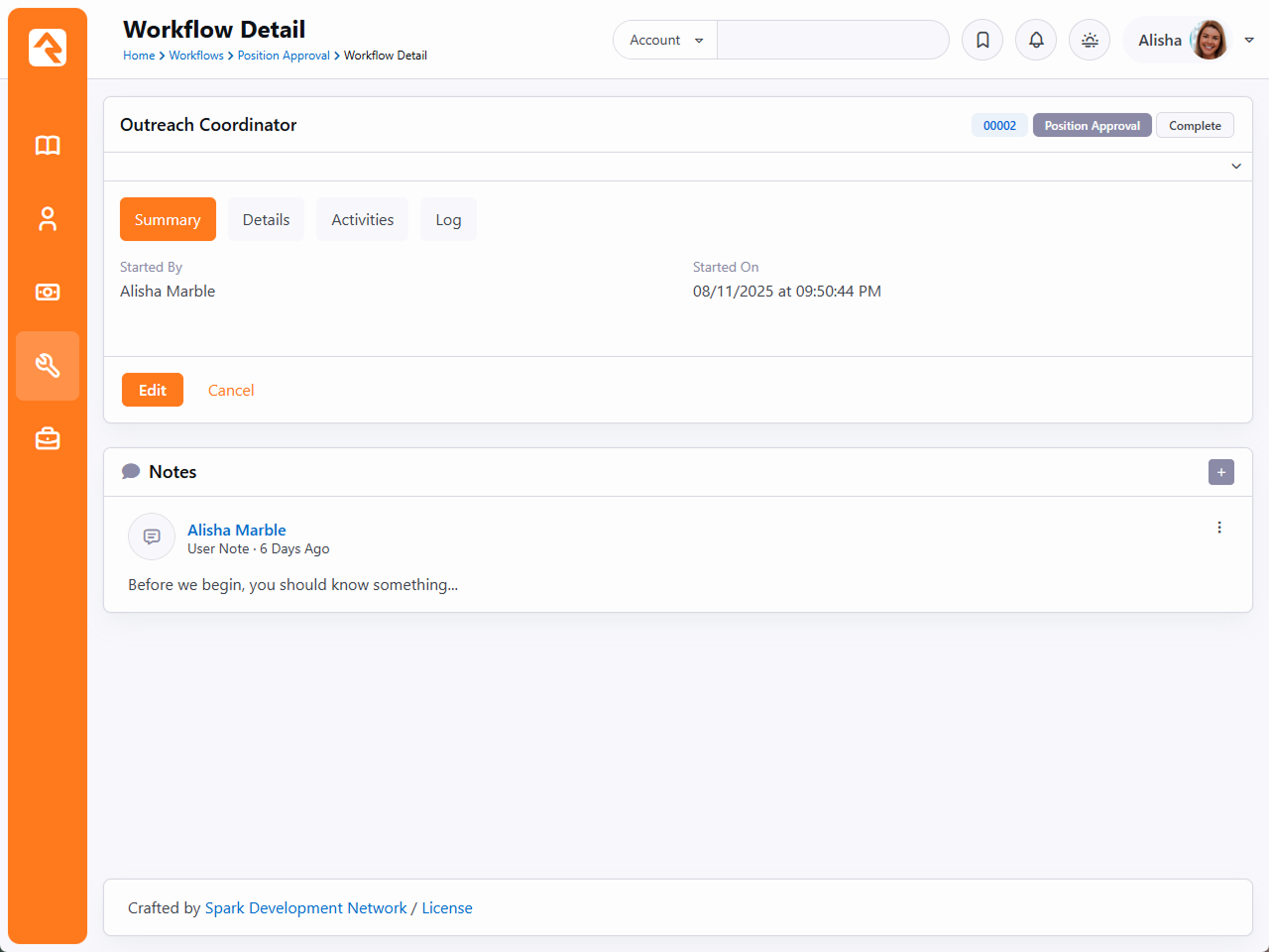 Adding Notes From the Workflow Details