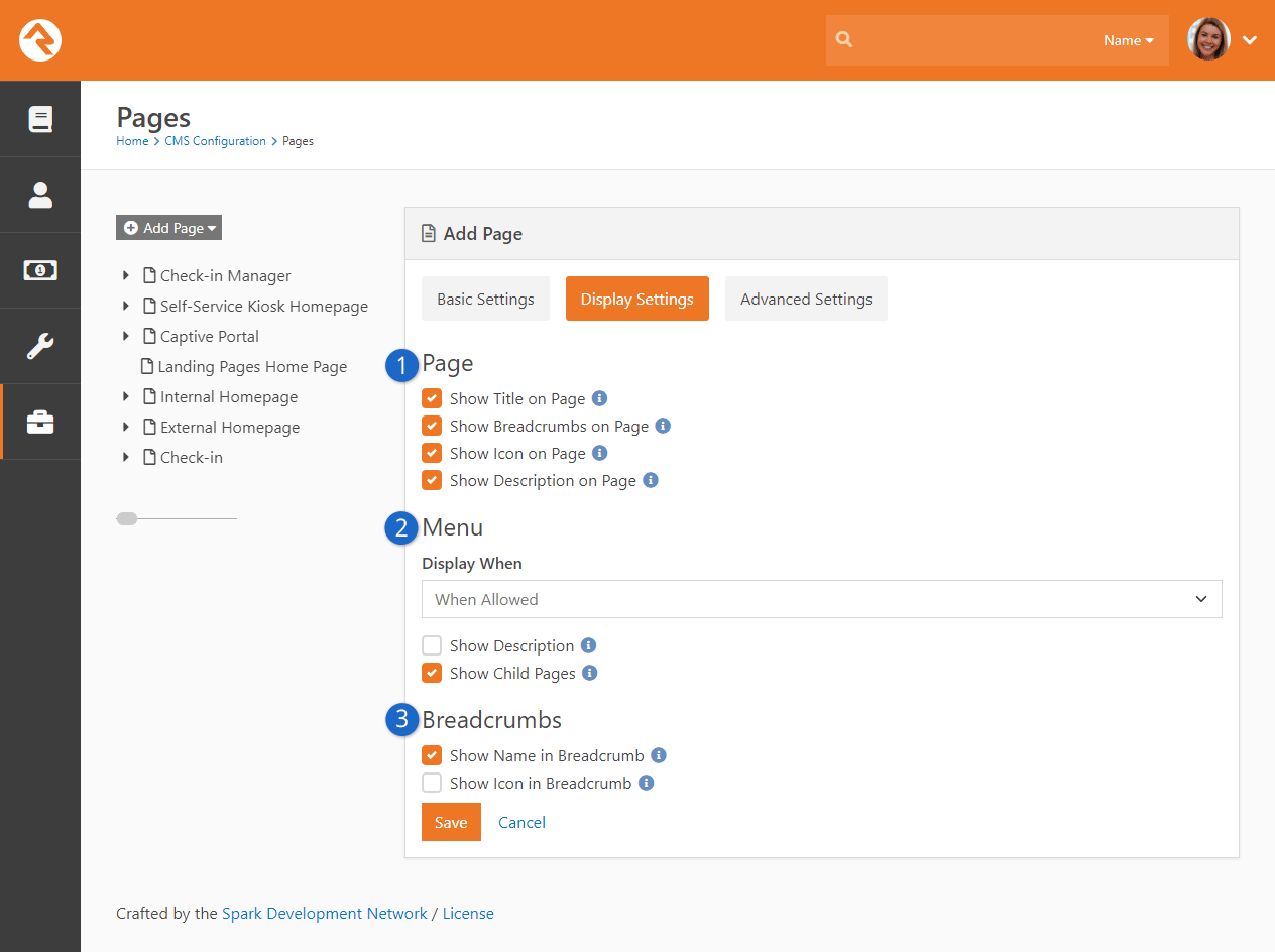 Add Page - Display Settings