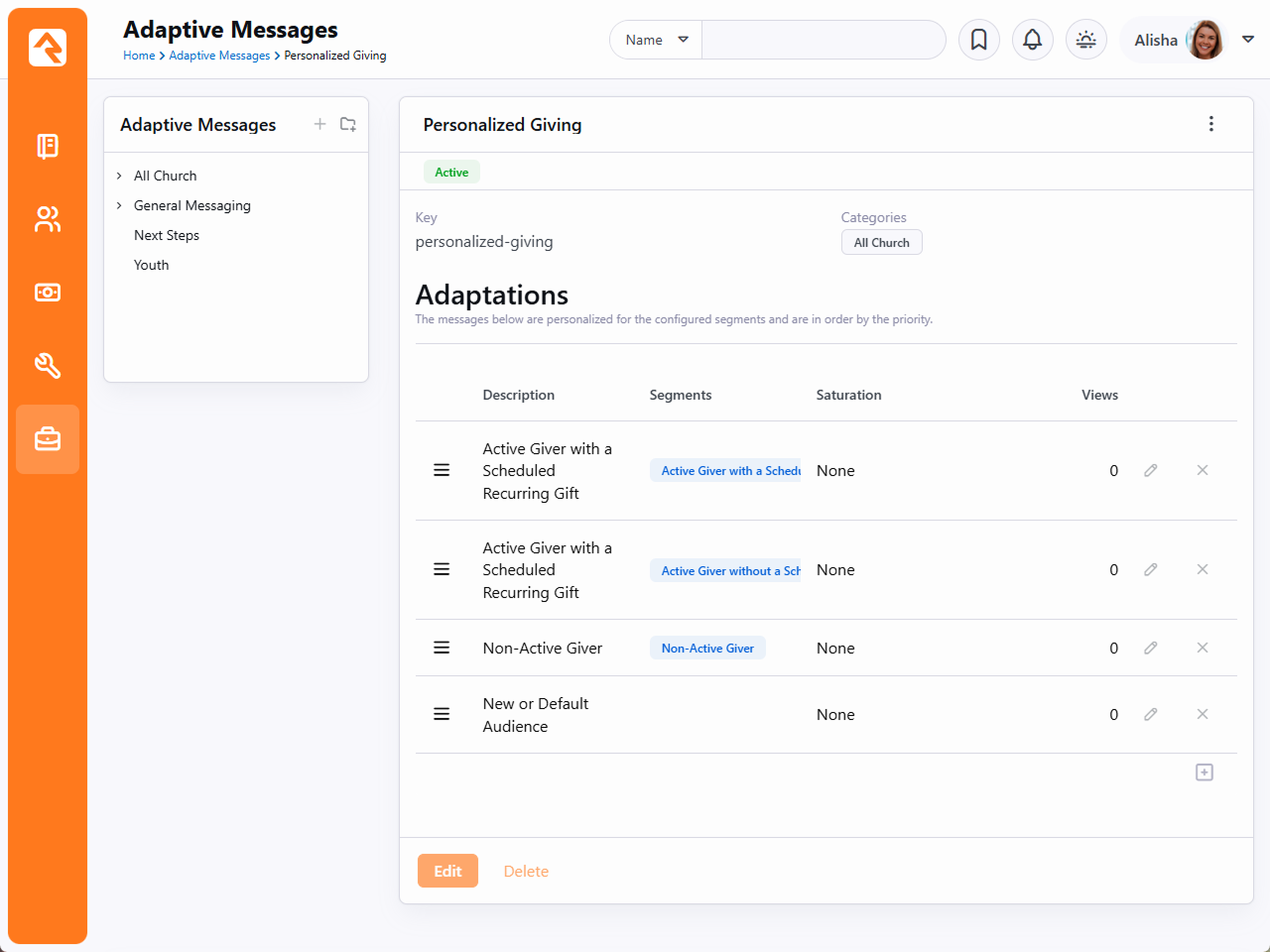 Personalized Giving Adaptive Messages