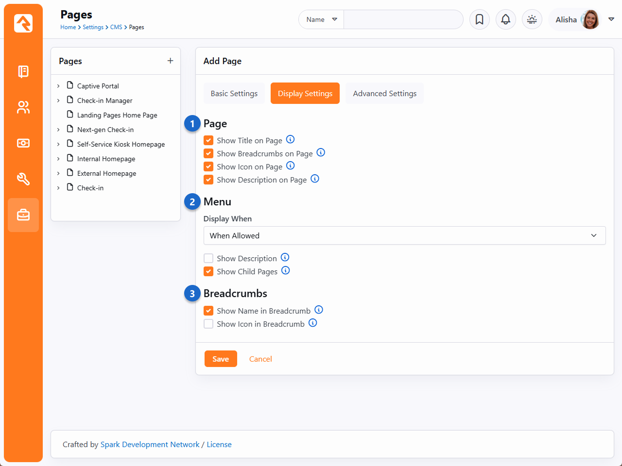 Add Page - Display Settings