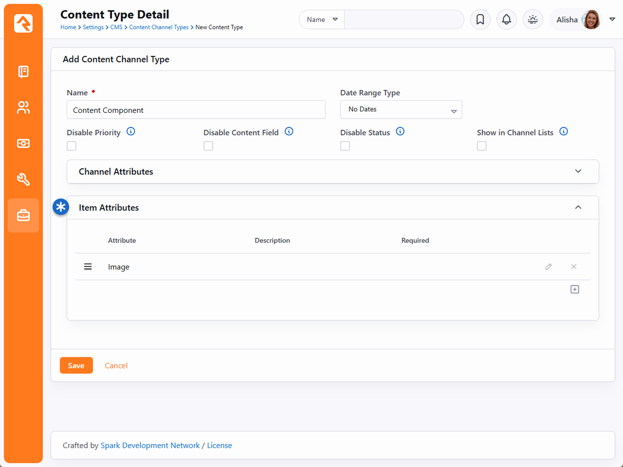 Content Component Item Attributes