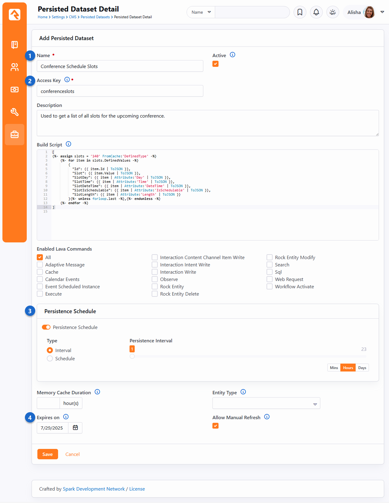 Example Persisted Dataset