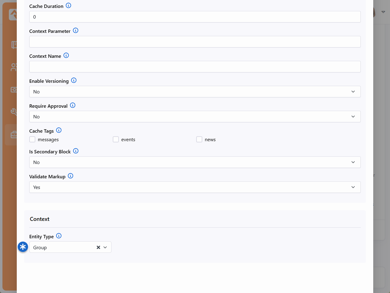 HTML Block Context Setting