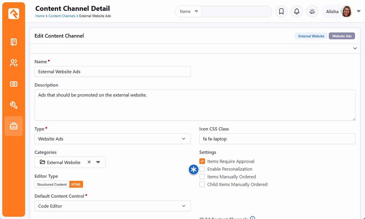 Enable Personalization on Content Channel