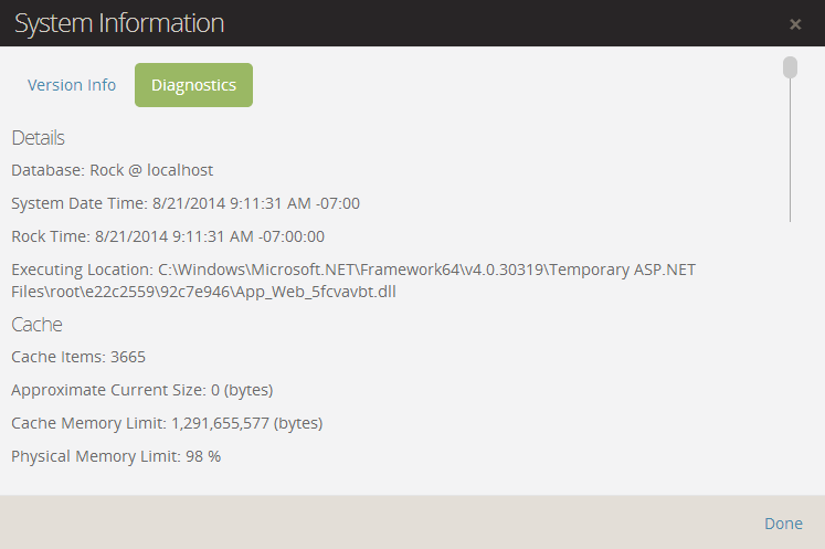Diagnostics Dialog