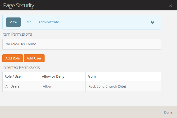 Page Security Dialog