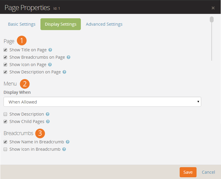 Page Settings Display