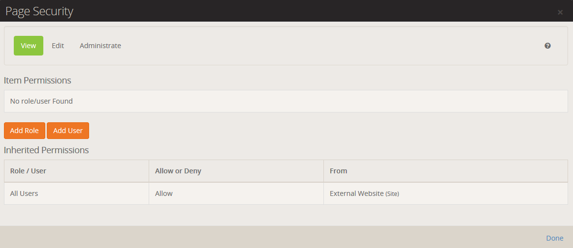 Page Security Dialog