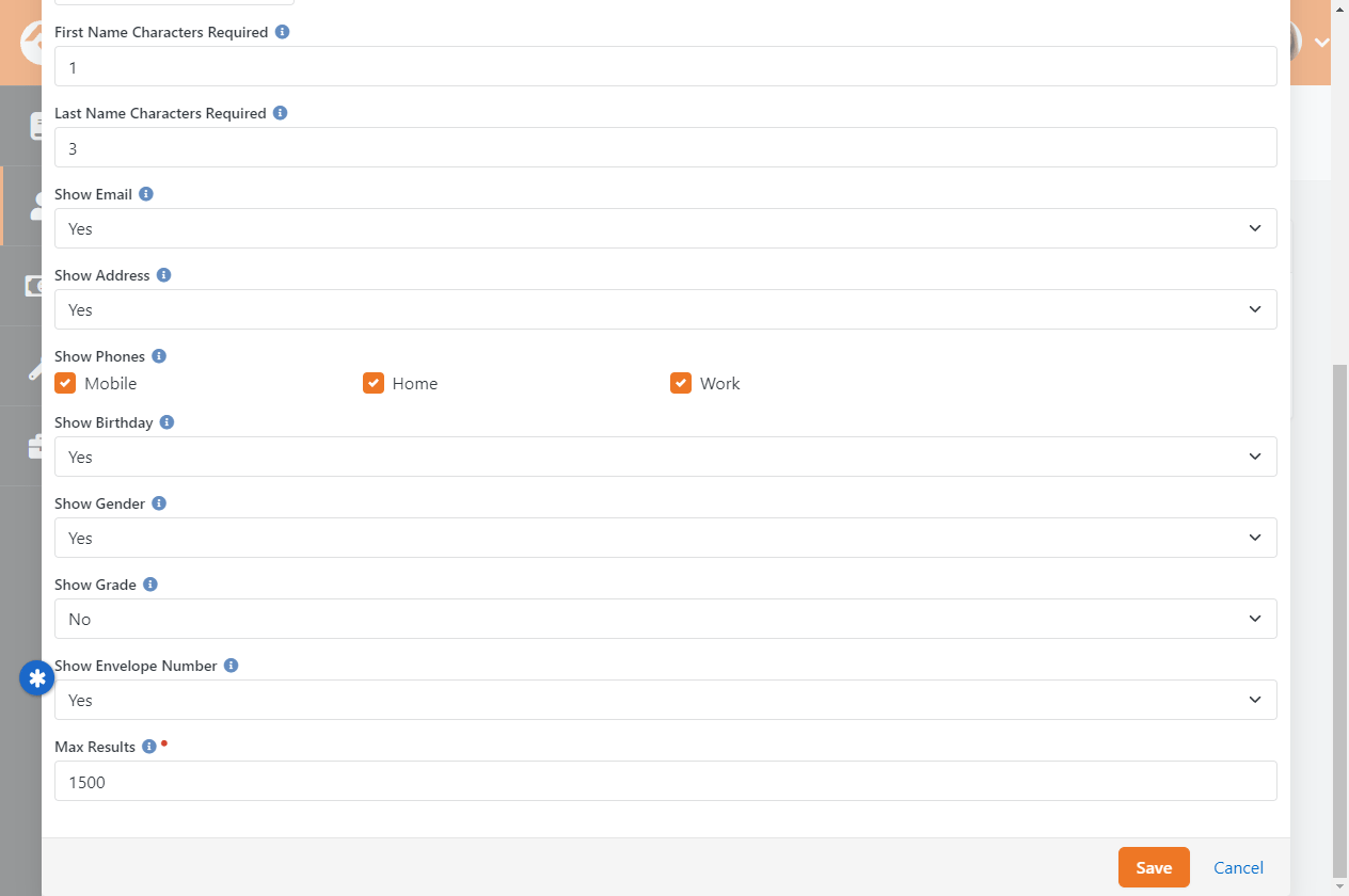 Directory Search Block Settings