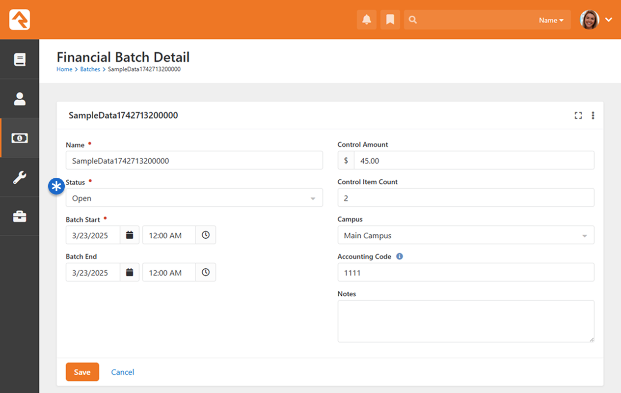 Edit Financial Batch