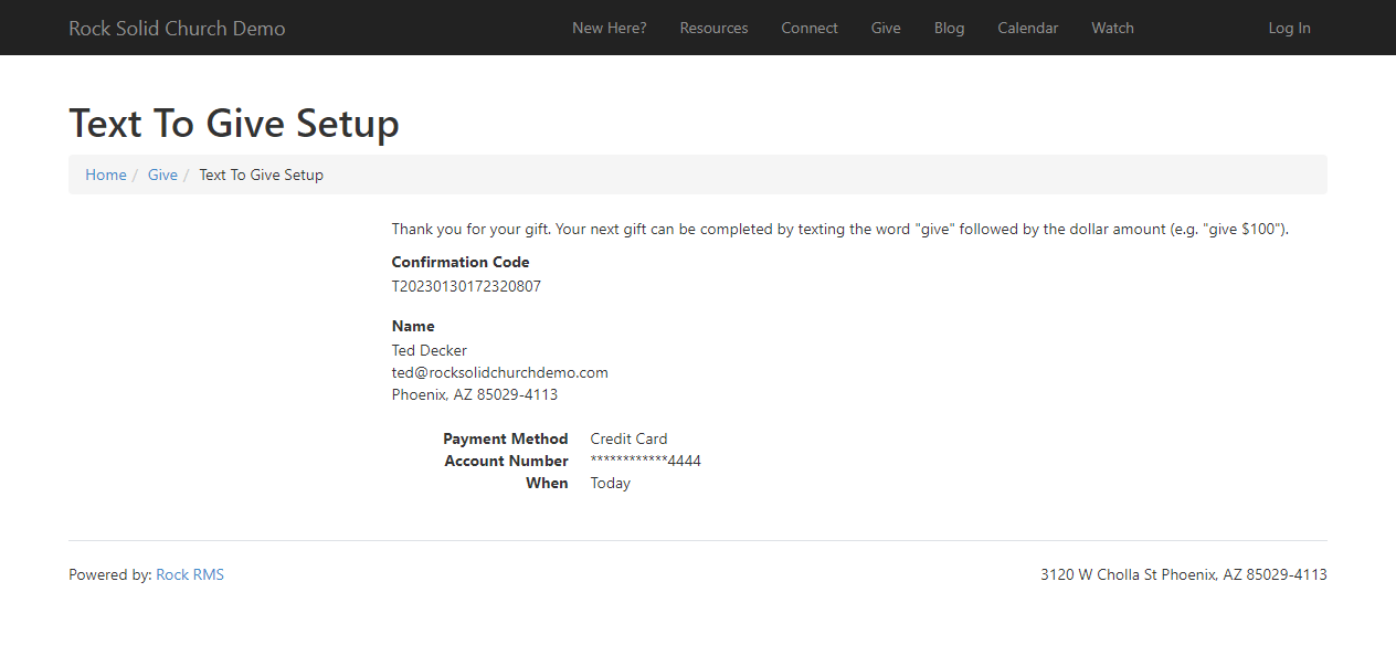 Text Giving Setup Confirmation