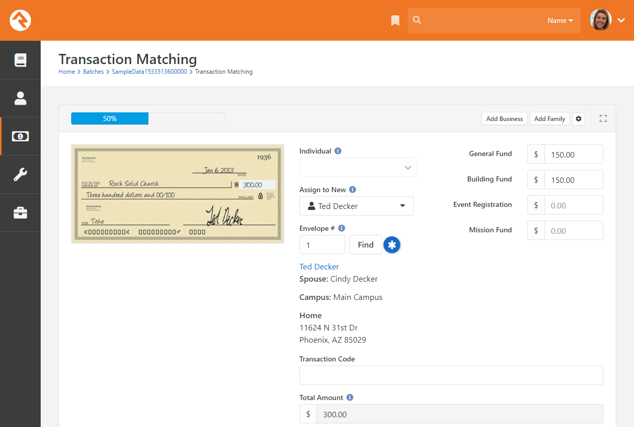 Transaction Matching with Envelope Numbers