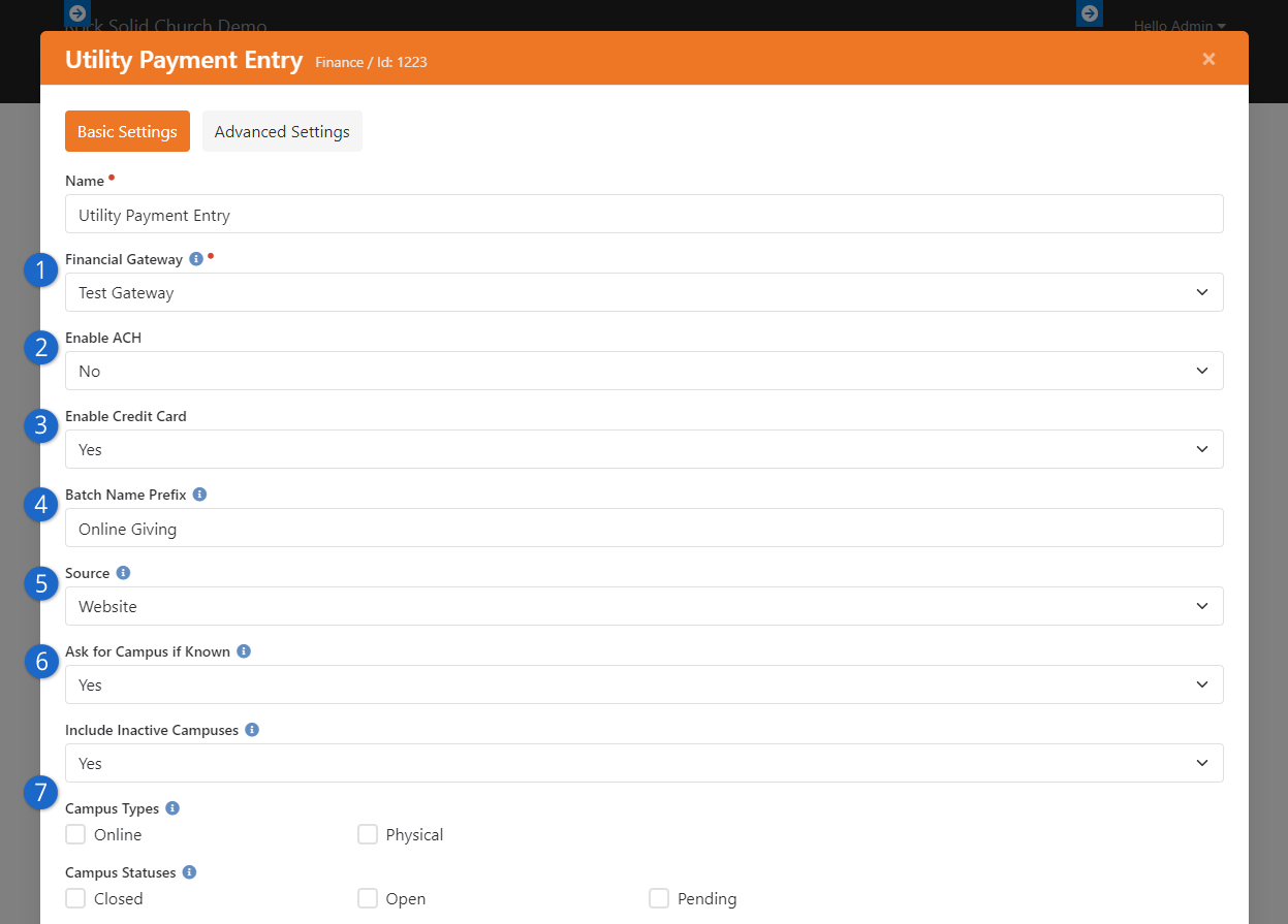 Utility Payment Entry Block Settings - 1