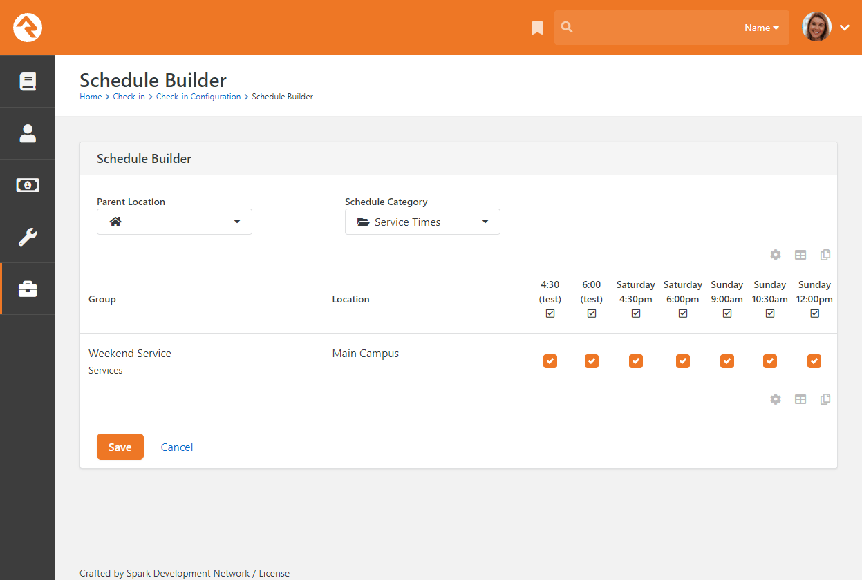 Check-in Configuration Schedule Builder
