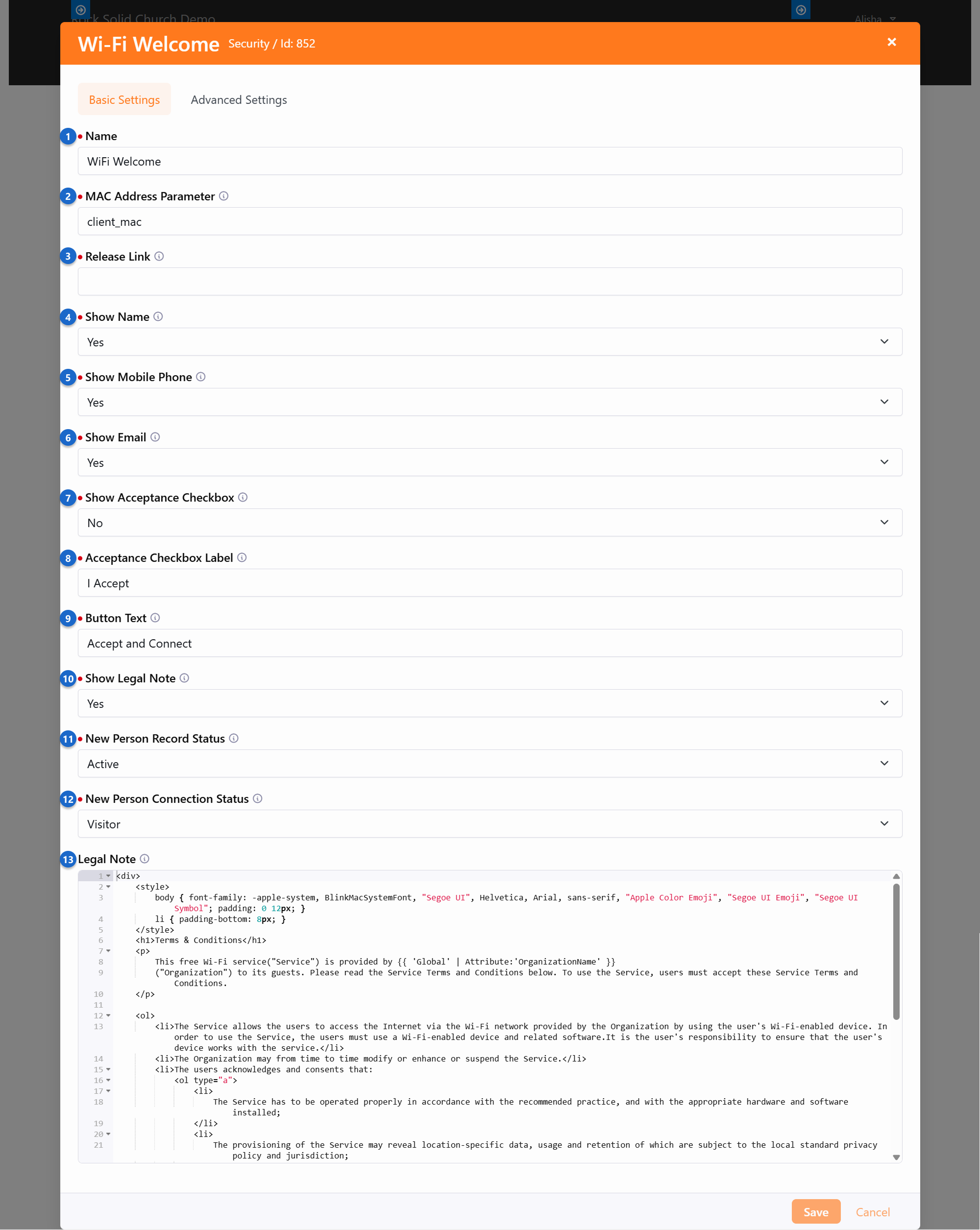 Captive Portal Block Settings