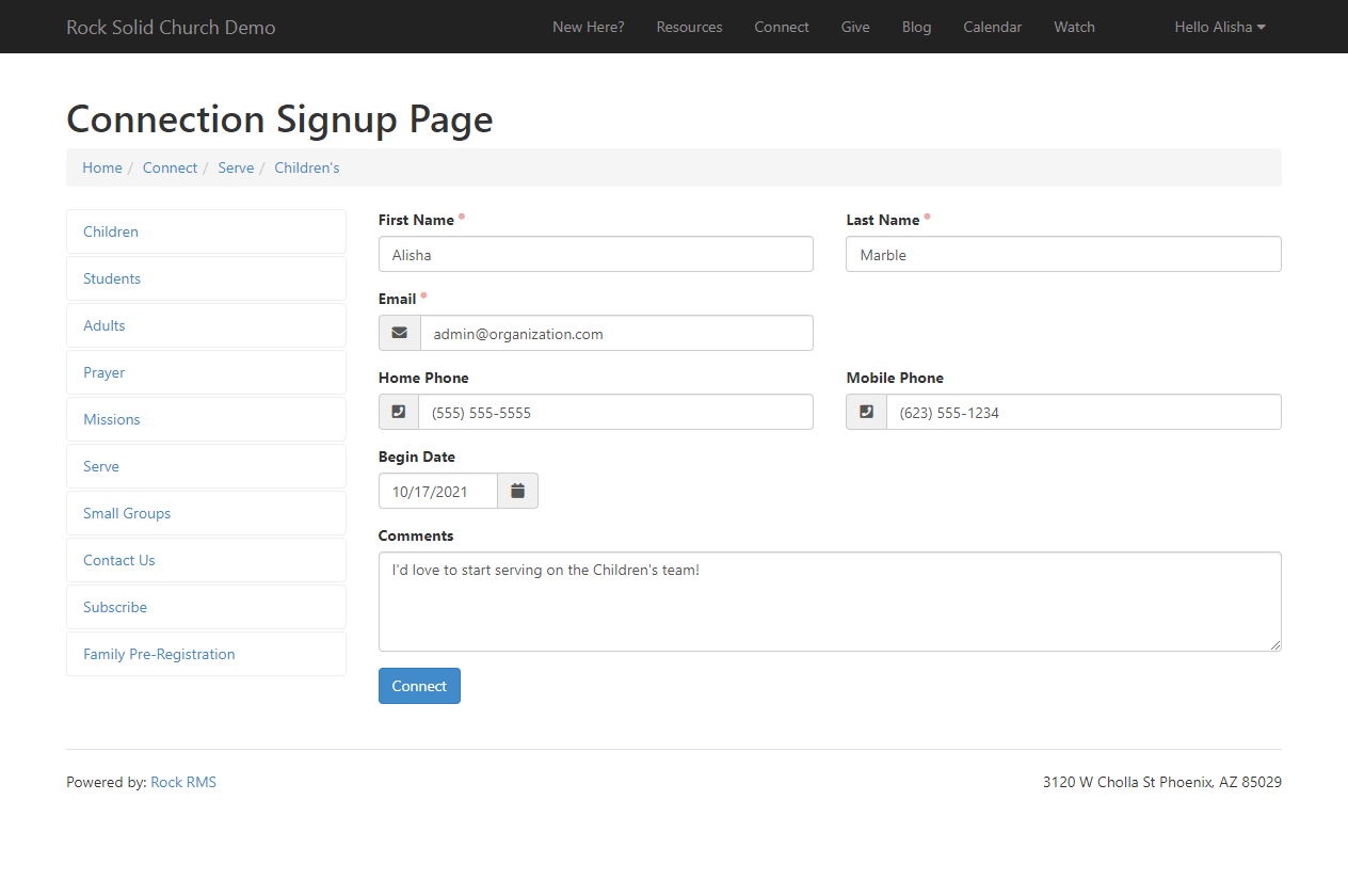 Connection Signup Page
