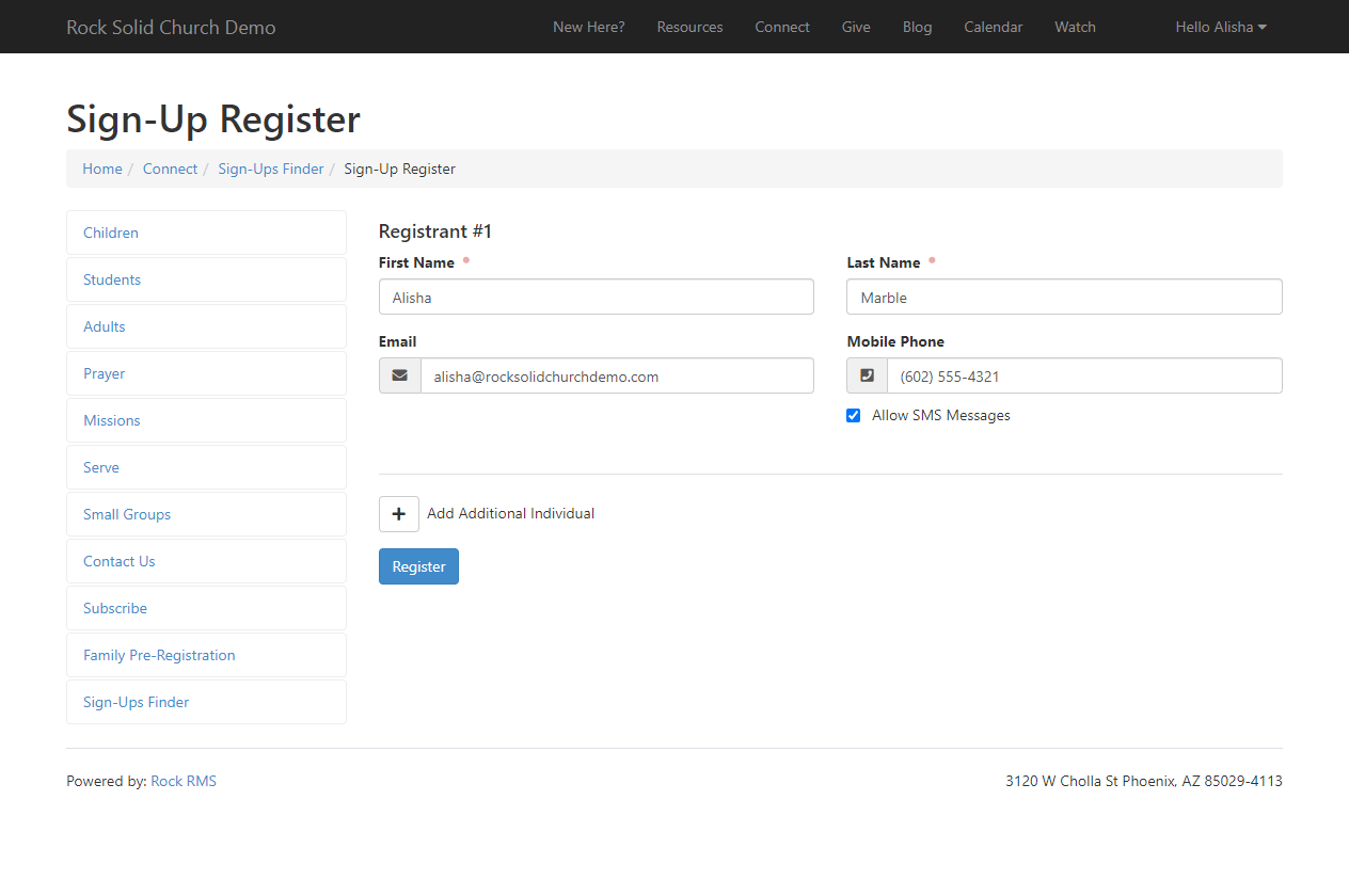 Sign-Ups Register