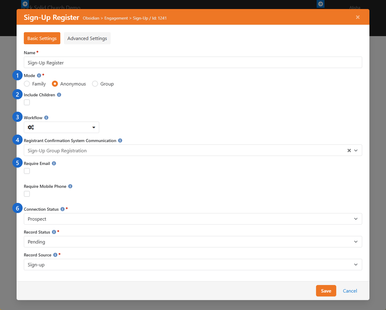 Registration Block Settings