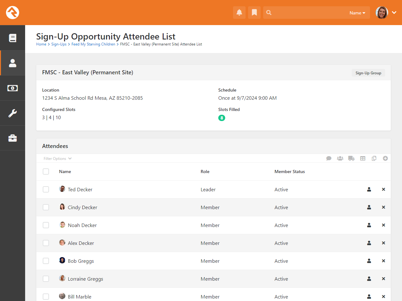 Sign-Up Opportunity Attendee List