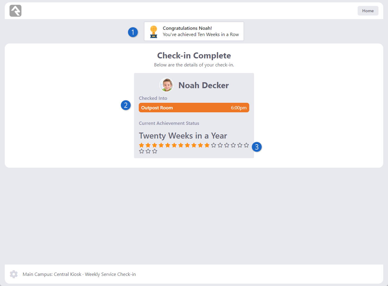 Check-in Celebration Screen