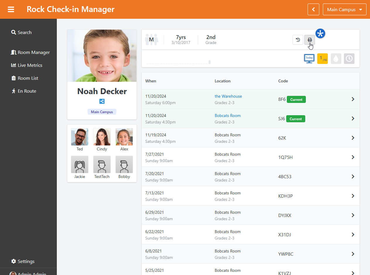 Check-In Manager Person Profile Page