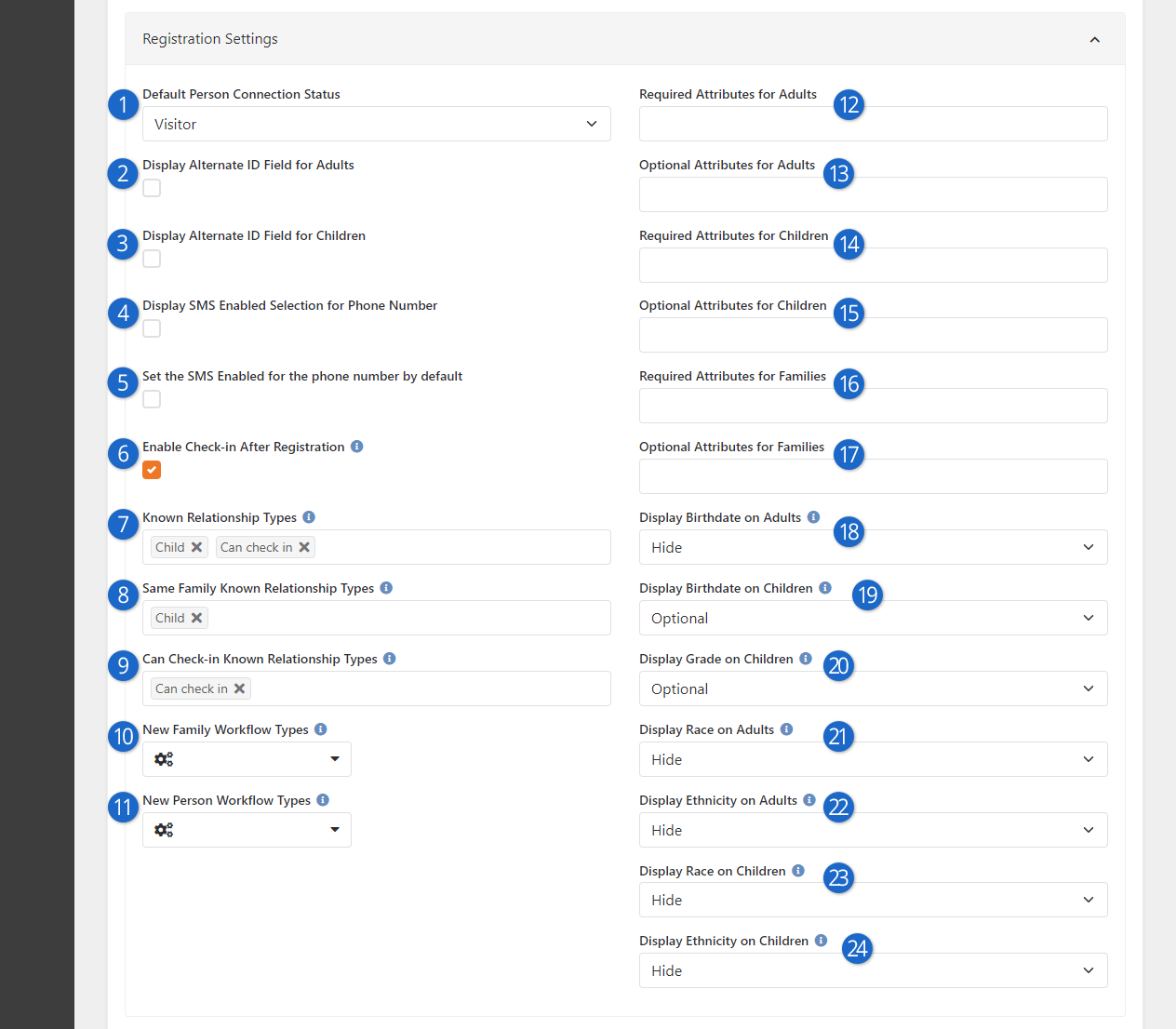 Check-in Registration Settings