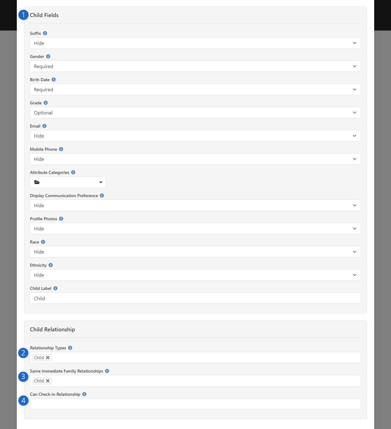 Family Pre-Registration Block Settings