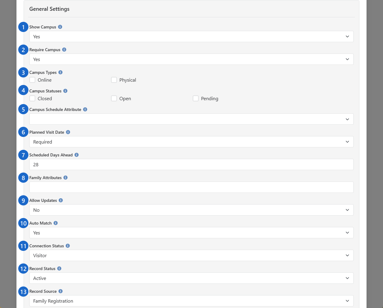 Family Pre-Registration Block Settings