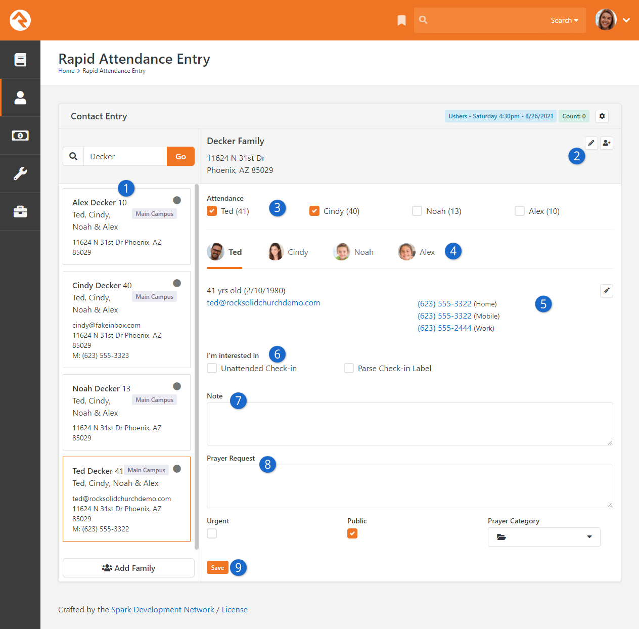 Attendance and Contact Entry