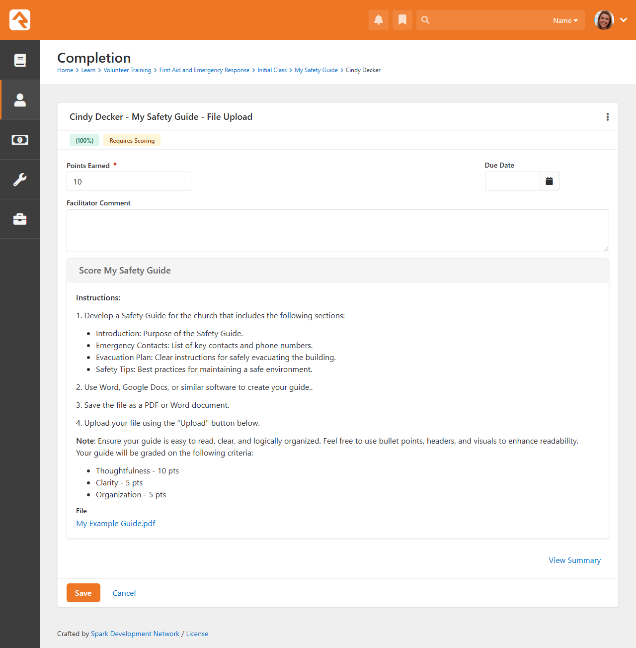 Student Completion view for File Upload
