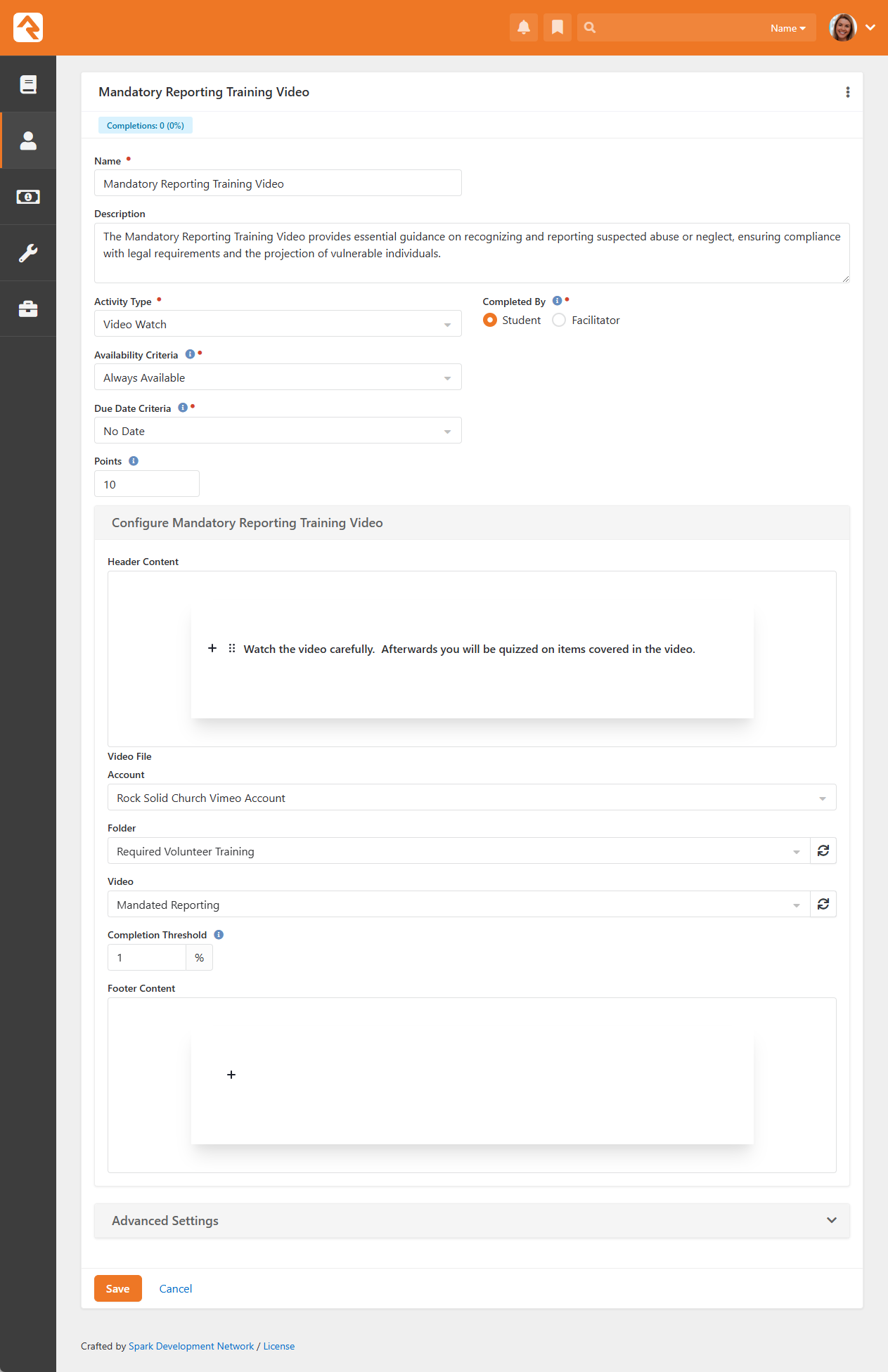 Point Assessment Activity Type