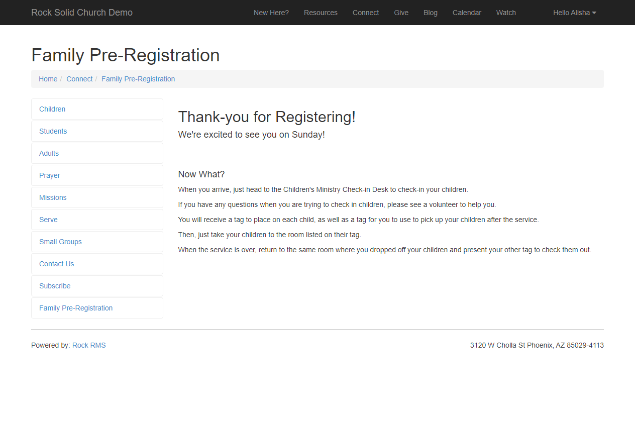 Family Pre-Registration Confirmation