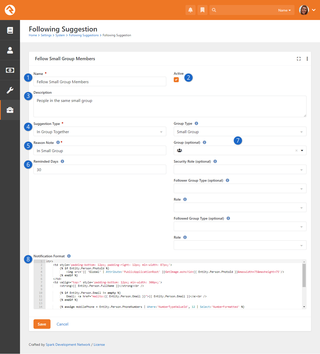 Following Suggestion Configuration